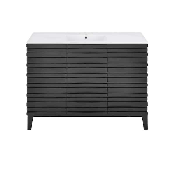 Cascade 48 in. Bathroom Vanity in Black Oak with White, 3-Hole Ceramic Sink Top