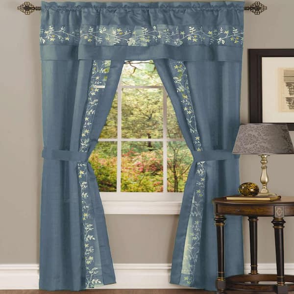Fairfield 55 in. W x 63 in. L Polyester Light Filtering 5 Piece Window Curtain Set in Ice Blue