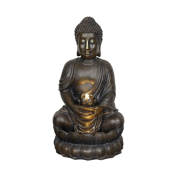 33 in. Concrete Buddha Fountain-Large Indoor/Outdoor Cascade Fountain Buddha Garden Statues for Outdoors, Patio, Yard