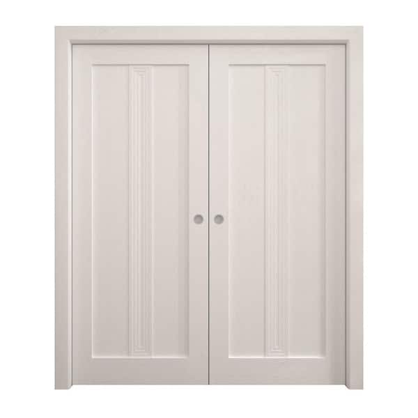60 in. x 80 in. Painted White Oak Solid Wood Double Pocket Doors with Hardware