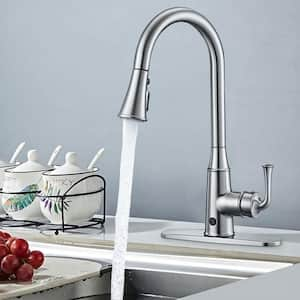 Single Handle Touchless Pull Down Sprayer Kitchen Faucet with Deckplate Included and Motion Sensor in Brushed Nickel