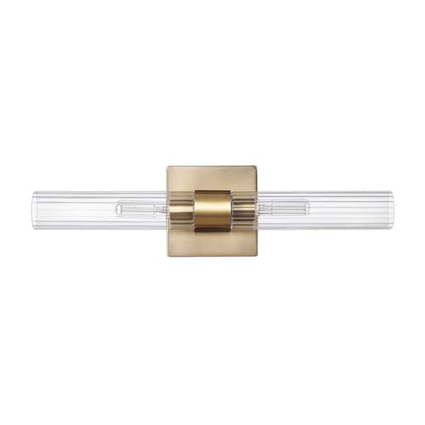 Globe Electric 18 in. 2-Light Matte Brass Vanity Light with Ribbed Glass Shades