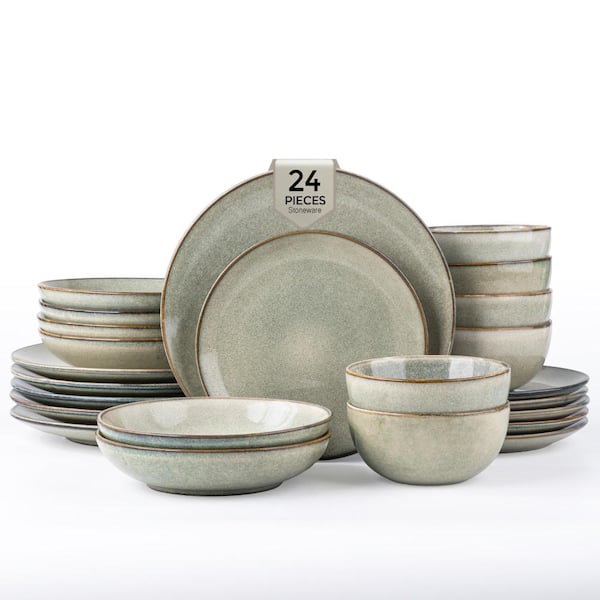 24-Piece Reactive Glaze Stoneware Dinnerware Set, Scratch-Resistant Plates and Bowls (Service for 6)