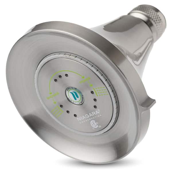 Niagara Conservation Earth Luxe 3-Spray with 1.75 GPM 3.35 in. Wall Mount Adjustable Fixed Shower Head in Brushed Nickel, 1-Pack