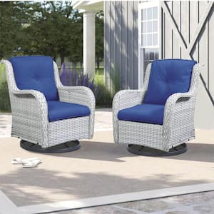 Carolina 2-Person Wicker Outdoor Glider with Blue Cushion