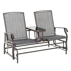 2-Piece Metal Patio Conversation 2 Seating Set with Coffee Table, Breathable Sling for Backyard, Garden and Porch- Gray