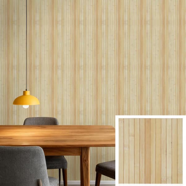 4 ft. × 8 ft. x 0.078 in. Beige Solid Surface Bamboo Decorative Wall Paneling for Wall, Ceiling, Fence (1-Pack)