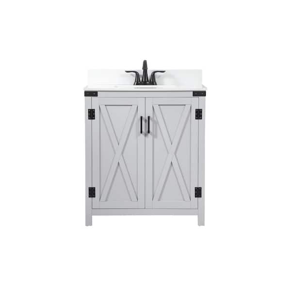 Unbranded Simply Living 30 in. W x 19 in. D x 34 in. H Bath Vanity in Grey with Ivory White Engineered Marble Top