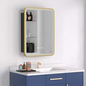 Thalia 20 in. W x 28 in. H Rectangular Iron Small LED Defogging Medicine Cabinet with Mirror, Gold, Right Hinge