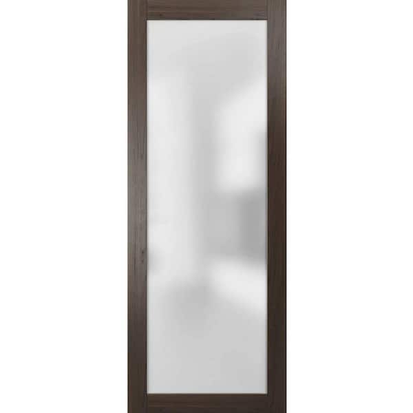 Sartodoors 18 in. x 84 in. 1 Panel No Bore Solid 1 Lites Frosted Glass Brown Finished Pine Wood Wood Interior Door Slab