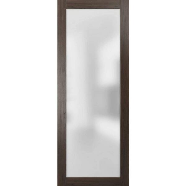 Sartodoors 24 in. x 96 in. 1 Panel No Bore Solid 1 Lites Frosted Glass Brown Finished Pine Wood Wood Interior Door Slab