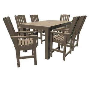 Lehigh Woodland Brown Counter Height Plastic Outdoor Dining Set in Woodland Brown Set of 6