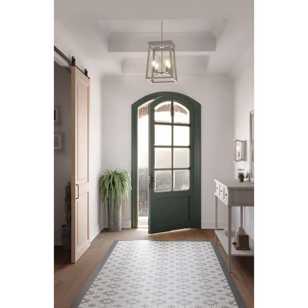 Briarwood 21 in. 4-Light Galvanized Farmhouse Foyer Chandelier with Painted Bleached Oak Frame