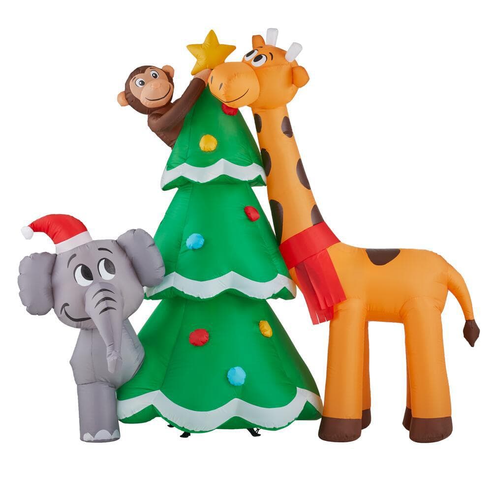 6 ft. Inflatable Giraffe and Elephant with Tree Scene