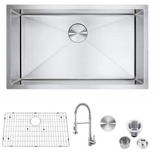 Handmade Stainless Steel 30 in. Single Bowl 18-Gauge Undermount Kitchen Sink with Pull Down Faucet