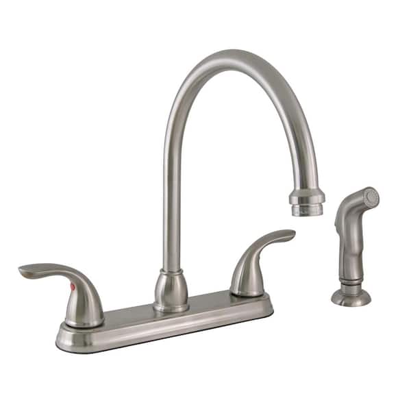 Design House Ashland 2-Handle Standard Kitchen Faucet with Side Sprayer in Satin Nickel