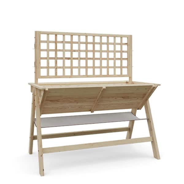 Garvee 52 in. x 30 in. x 54 in. Unfinished Wood Elevated Garden Planter Raised Bed with Trellis and Legs for Climbing Plants