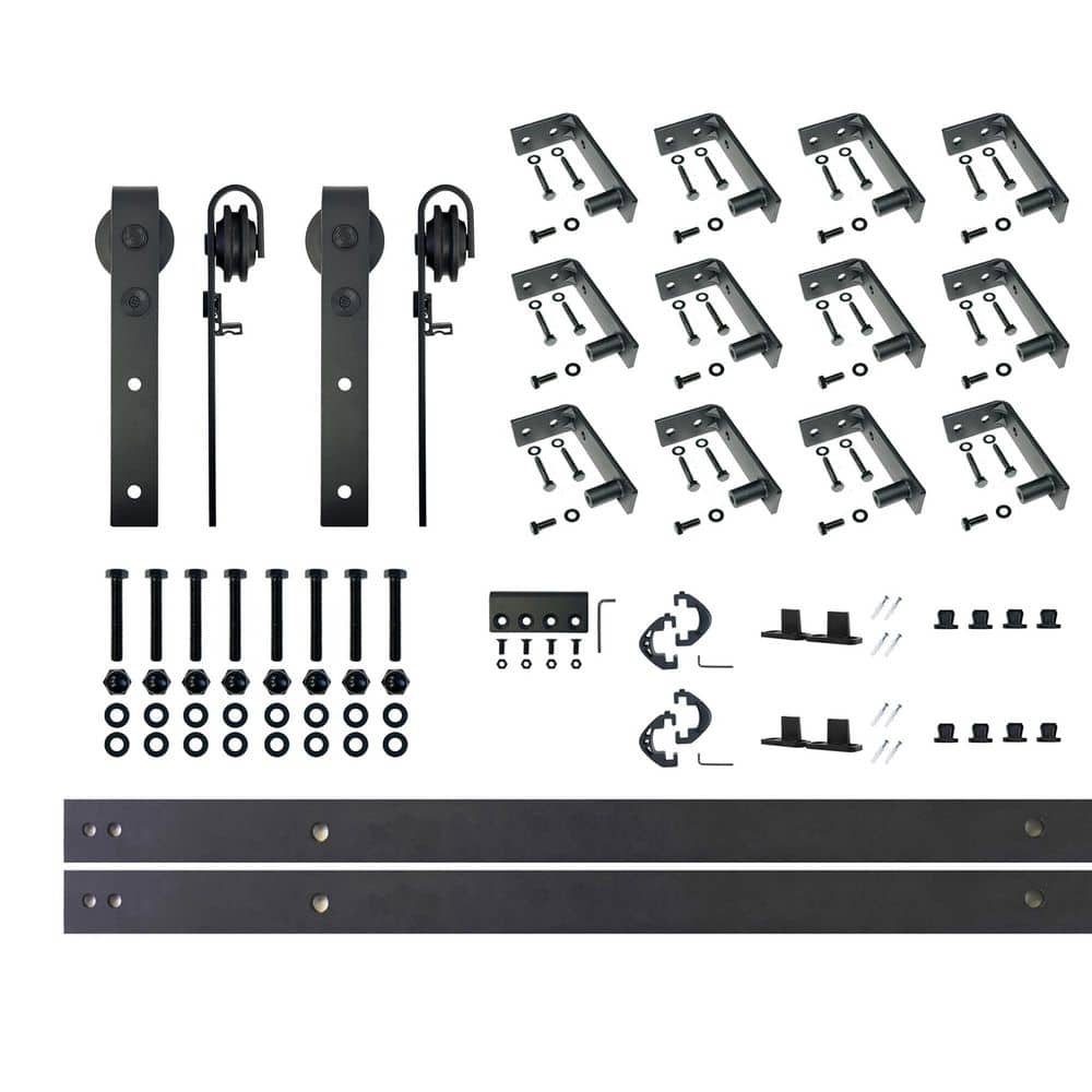 16 ft./192 in. Black Rustic Ceiling Mount Non-Bypass Sliding Barn Door Track and Hardware Kit for Double Doors price history on PriceWatchPro