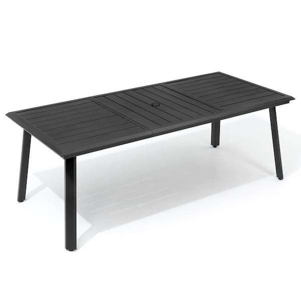 Pellebant High-end Black Rectangle Patio Metal Aluminum Outdoor Dining Table with Umbrella Hole