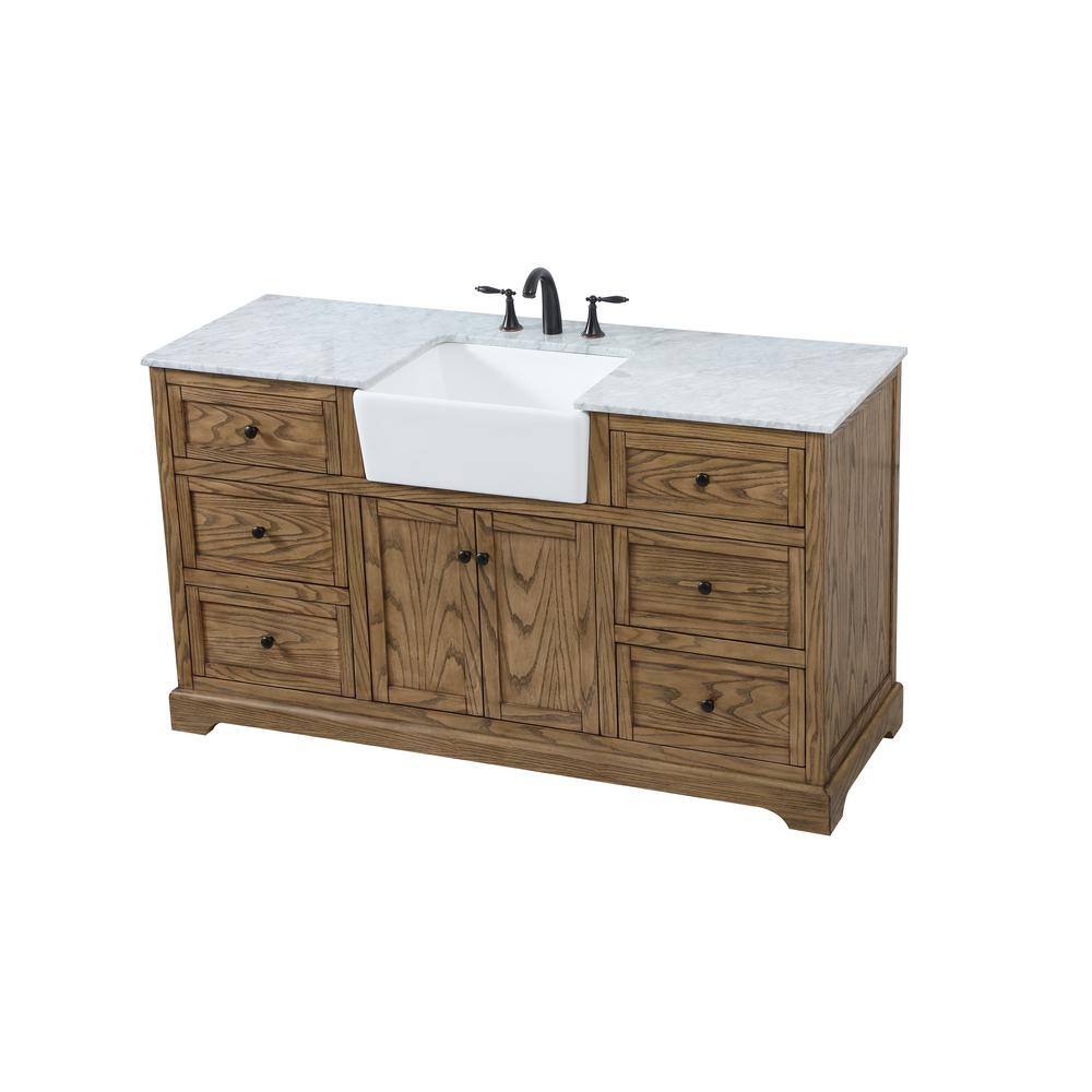 Driftwood 60" Single Bathroom Vanity with Carrara White Marble Top