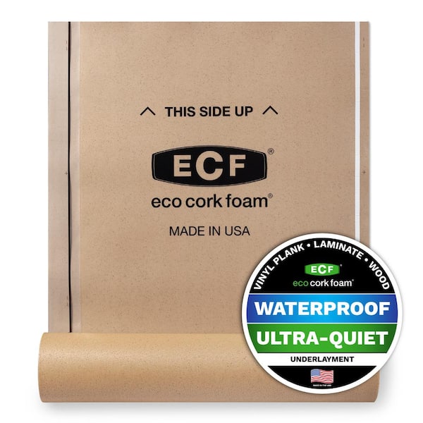 Eco Cork Foam 75 sq. ft. 3 ft. x 25 ft. x 3.2 mm Waterproof Premium Plus 10-in-1 Underlayment - Vinyl Plank, Laminate, Engineered Wood