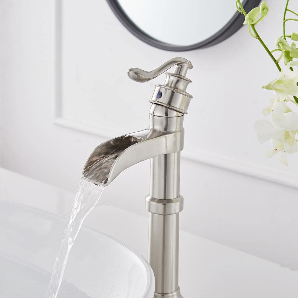 Brushed Nickel Single Handle Waterfall Vessel Sink Faucet