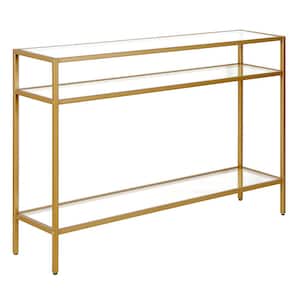 Siviline 42 in. Brass Rectangle Glass Console Table