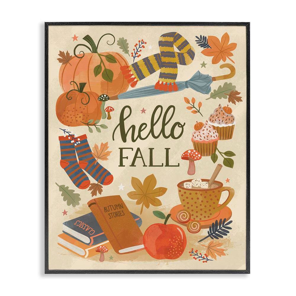 Hello Fall Cozy Autumn Items by Lisa Perry Whitebutton Black Framed Graphic Typography Art Print 20 in. x 16 in. price history on PriceWatchPro