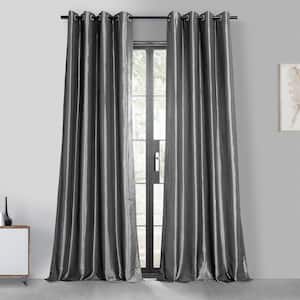 Graphite Gray Grommet Blackout Faux Silk Taffeta Curtain - 50 in. W x 120 in. L