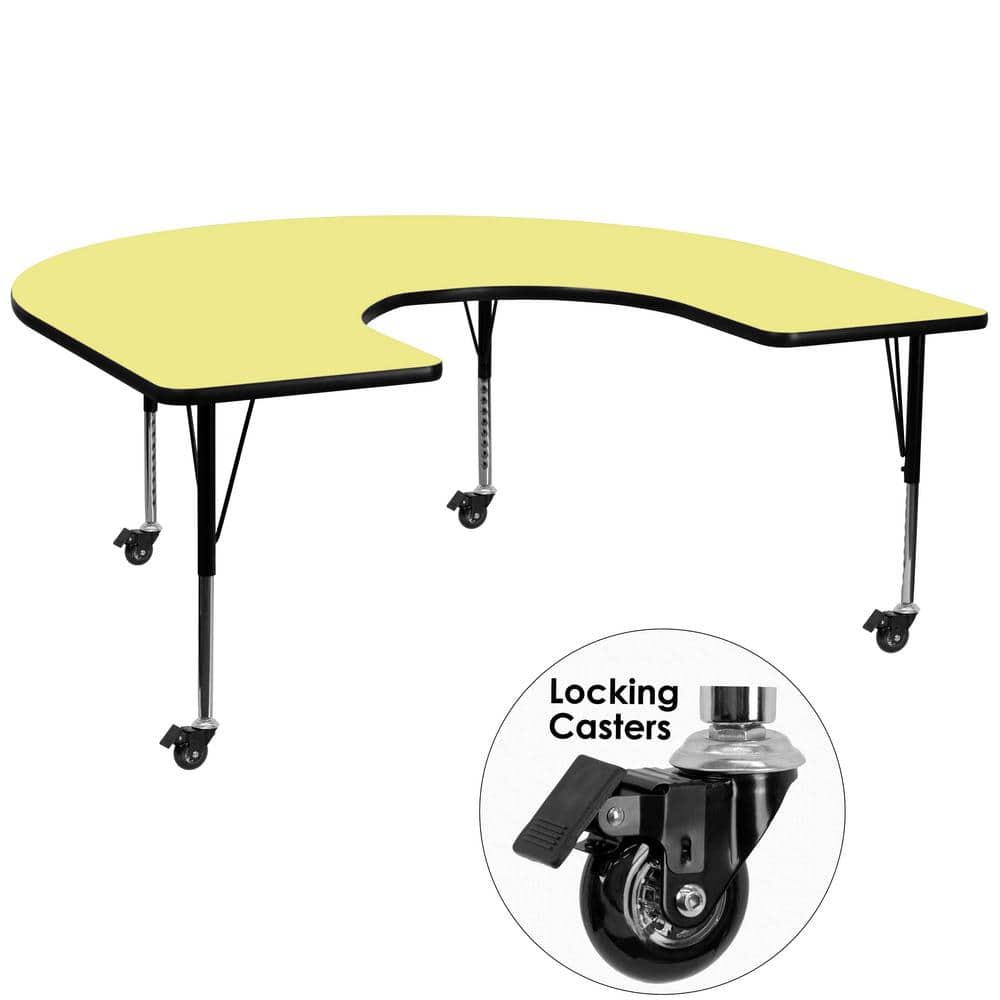 Wren Yellow 60 in. W x 66 in. L Horseshoe Thermal Laminate Activity Table - Height Adjustable Short Legs