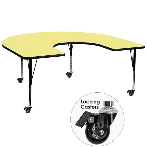 Carnegy Avenue Wren Yellow 60 in. W x 66 in. L Horseshoe Thermal Laminate Activity Table - Height Adjustable Short Legs