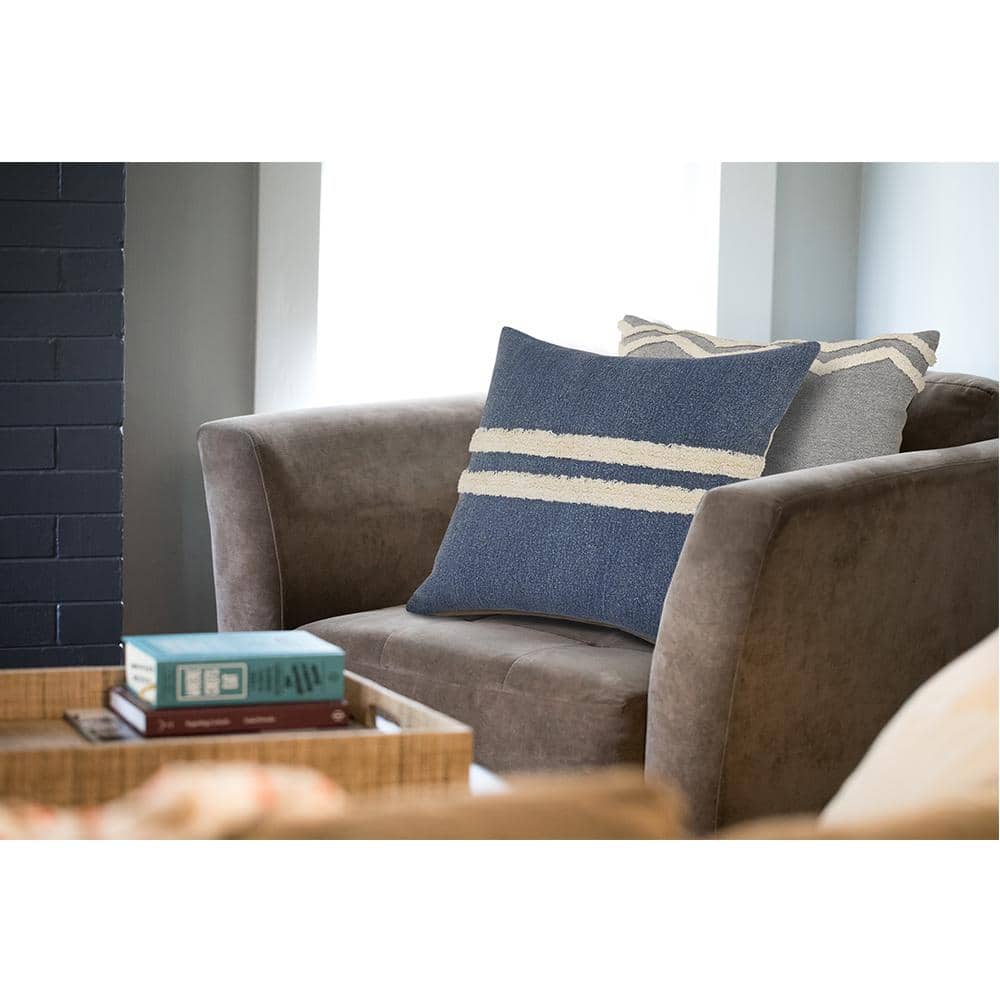 Dusty Blue and White Tufted Stripe Square Throw Pillow, 20" x 20"