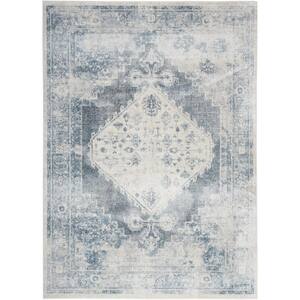 Astra Machine Washable Blue Ivory 7 ft. x 9 ft. Distressed Traditional Area Rug