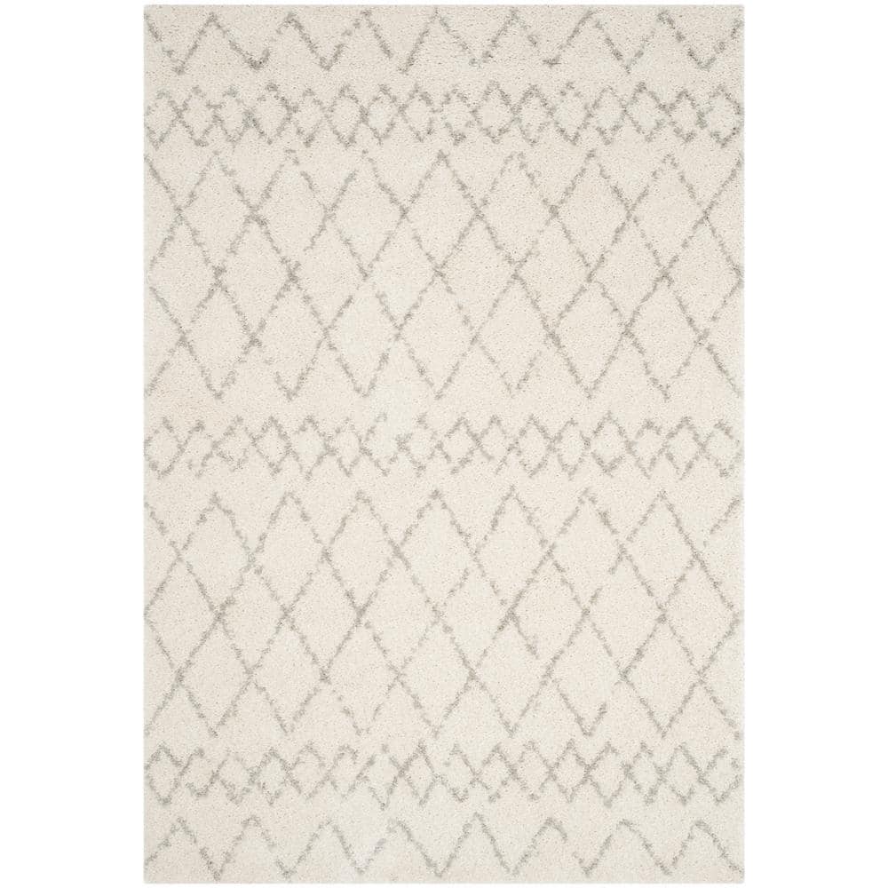 Cream and Light Grey 8' x 10' Shag Synthetic Area Rug