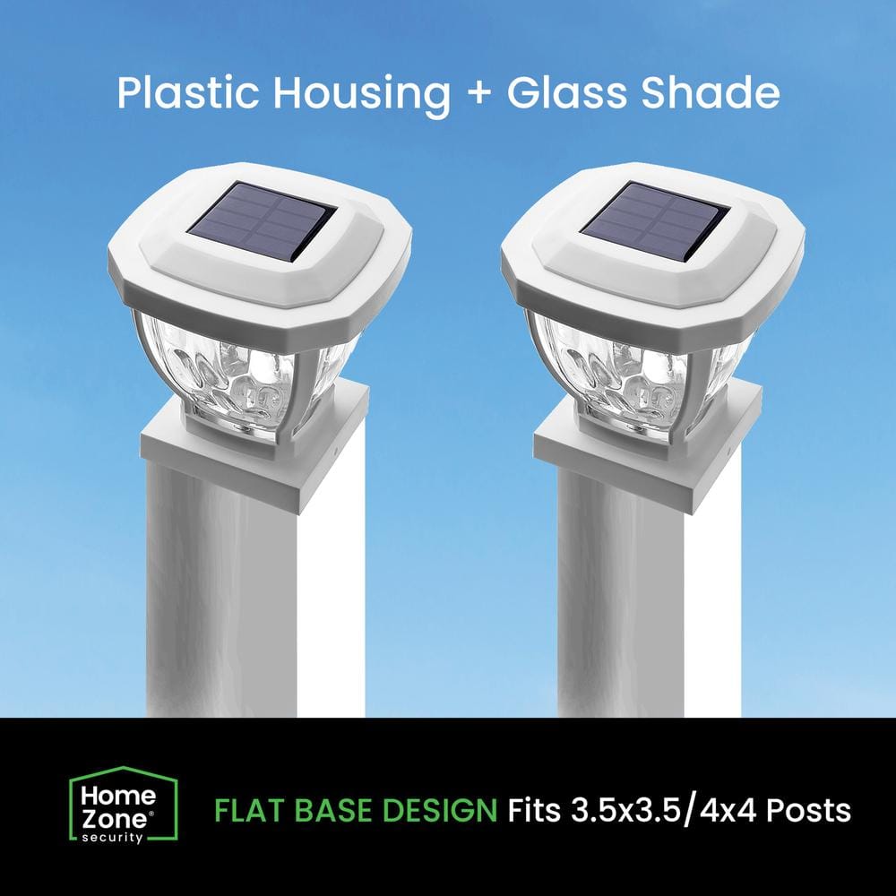 White Solar LED Post Cap Lights with Rippled Glass, 2-Pack