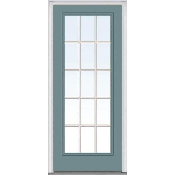 MMI Door 36 in. x 80 in. Internal Grilles Right-Hand Inswing Full Lite Clear Painted Fiberglass Smooth Prehung Front Door