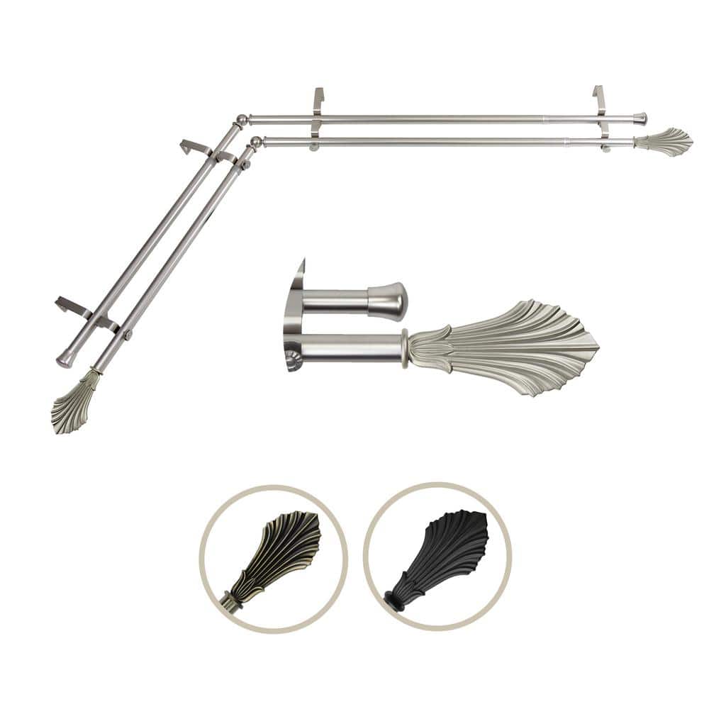 "13/16"" Dia Adjustable 28"" to 48"" Double Corner Window Curtain Rod in Satin Nickel with Fin Finials" price history on PriceWatchPro