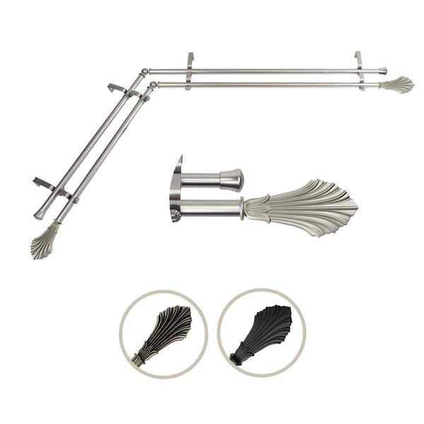 Rod Desyne 13/16" Dia Adjustable 120" to 170" Double Corner Window Curtain Rod in Satin Nickel with Fin Finials