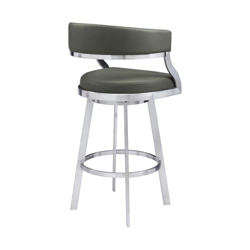 Dione 20" Gray Faux Leather Swivel Metal Bar Stool