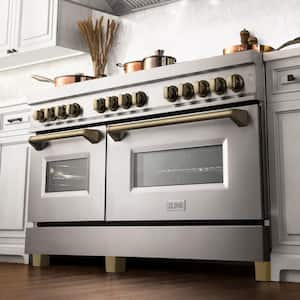 Autograph Edition 60 in. 9 Burner Double Oven Dual Fuel Range in Stainless Steel and Champagne Bronze