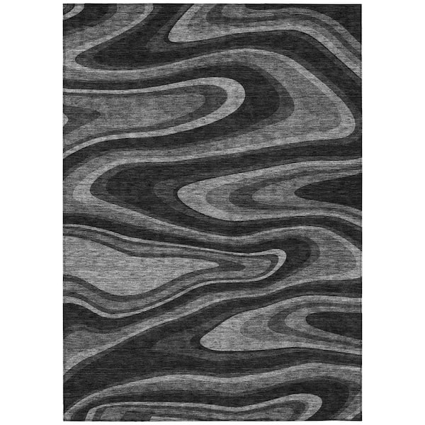 Chantille Machine Washable Indoor/Outdoor Abstract ACN2493 Black 8 ft. x 10 ft. Area Rug