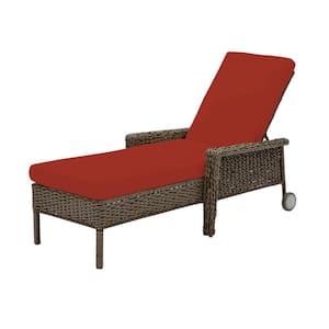 Laguna Point Brown Wicker Outdoor Patio Chaise Lounge with Sunbrella Henna Red Cushions