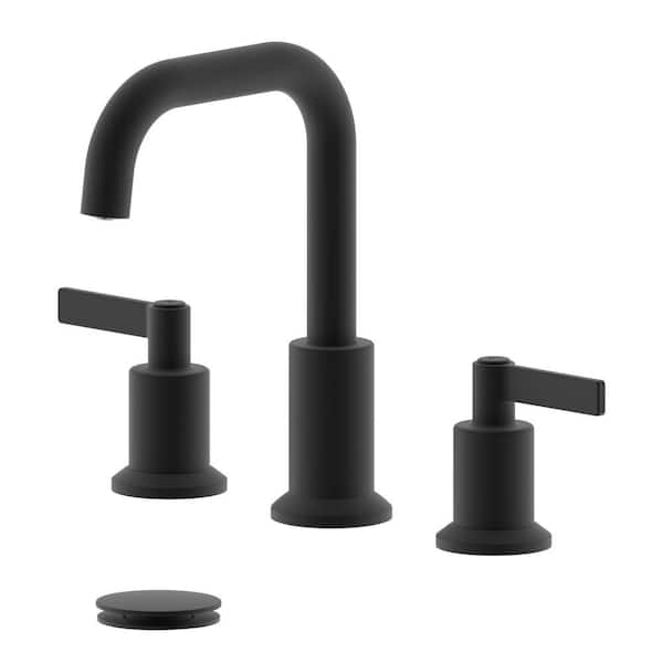 Bellaterra Home 8 in. Widespread Double Handle Bathroom Faucet with Pop-Up Drain with Overflow in Matte Black