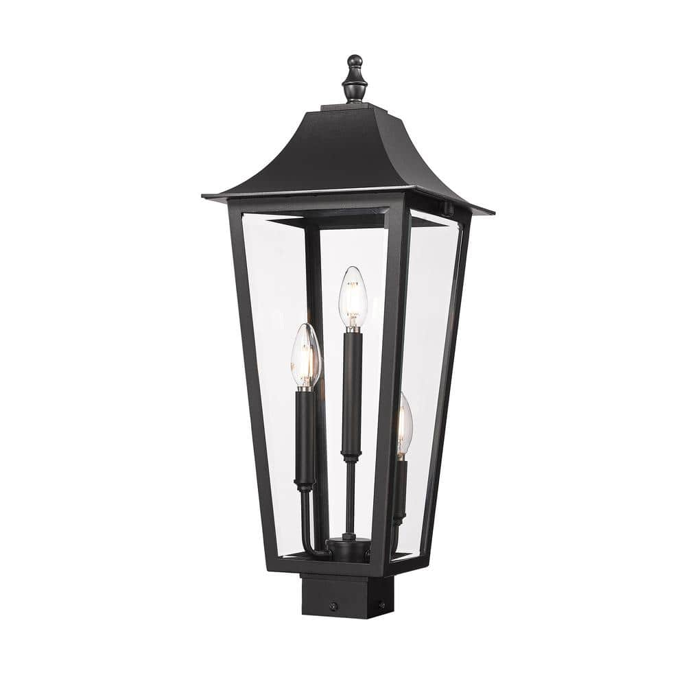 Gannon 3-Light Black Stainless Steel Hardwired Outdoor Marine Grade Post-Li