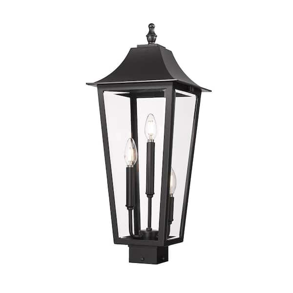 Filament Design Gannon 3-Light Black Stainless Steel Hardwired Outdoor Marine Grade Post-Light with no bulbs included