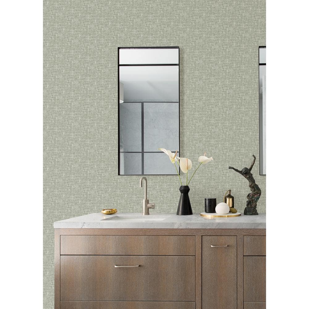 Sage Green Textured Poplin Peel and Stick Wallpaper