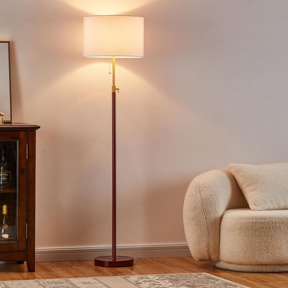 65 in. Adjustable Red and Antique Brass Standard Floor Lamp with Pull Chain Switch price history on PriceWatchPro