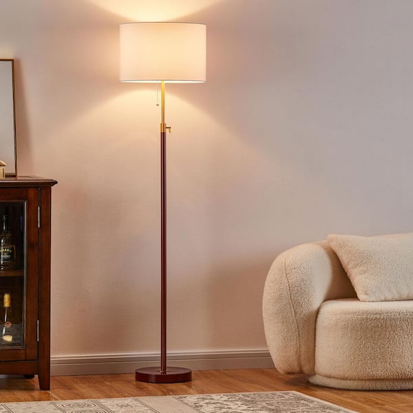 KAWOTI 65 in. Adjustable Red and Antique Brass Standard Floor Lamp with Pull Chain Switch