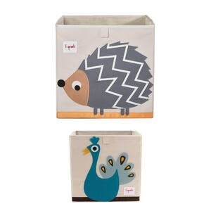 Childrens Foldable Fabric Storage Box Soft Toy Bin, Hedgehog and Peacock