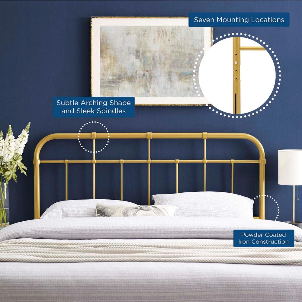 Alessia Full Gold Metal Headboard with Spindle Detail